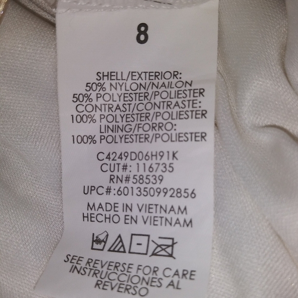 Cream Lace Dress w/Decorative Pearl Waist Sz 8 - Picture 2 of 4